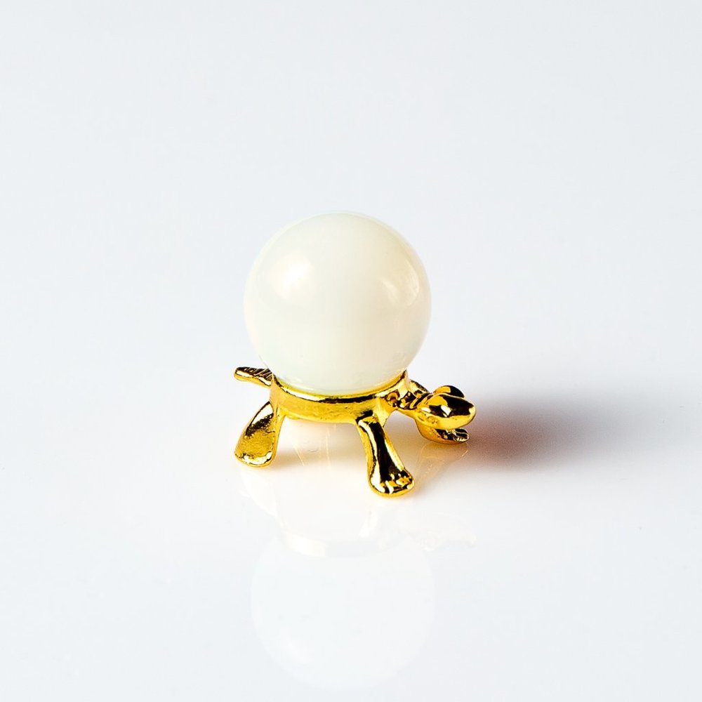 1 Opalite Gemstone 20mm Sphere On Gold Turtle Stand Gem Massage Ball Marble